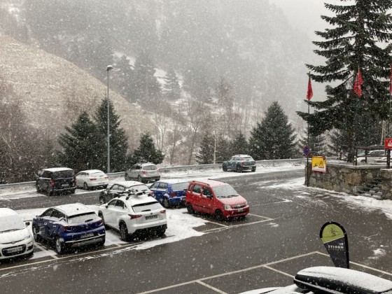 Heavy snow at the parking by Josep Serra chairlift
