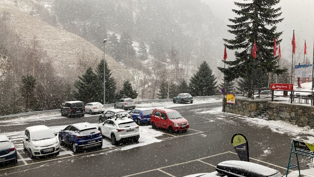 Heavy snow at the parking by Josep Serra chairlift