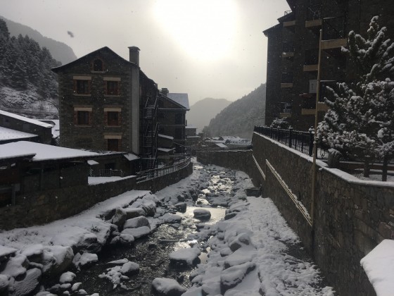 The town of Arinsal covered by snow