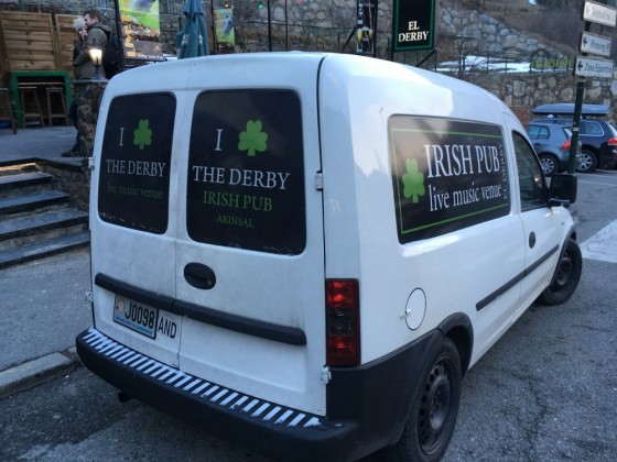 The van of the Derby Irish Bar