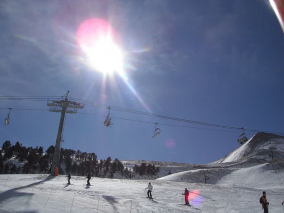 Enjoying the sunny skiing