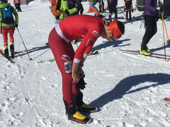 The Swiss athlete exhausted after the race