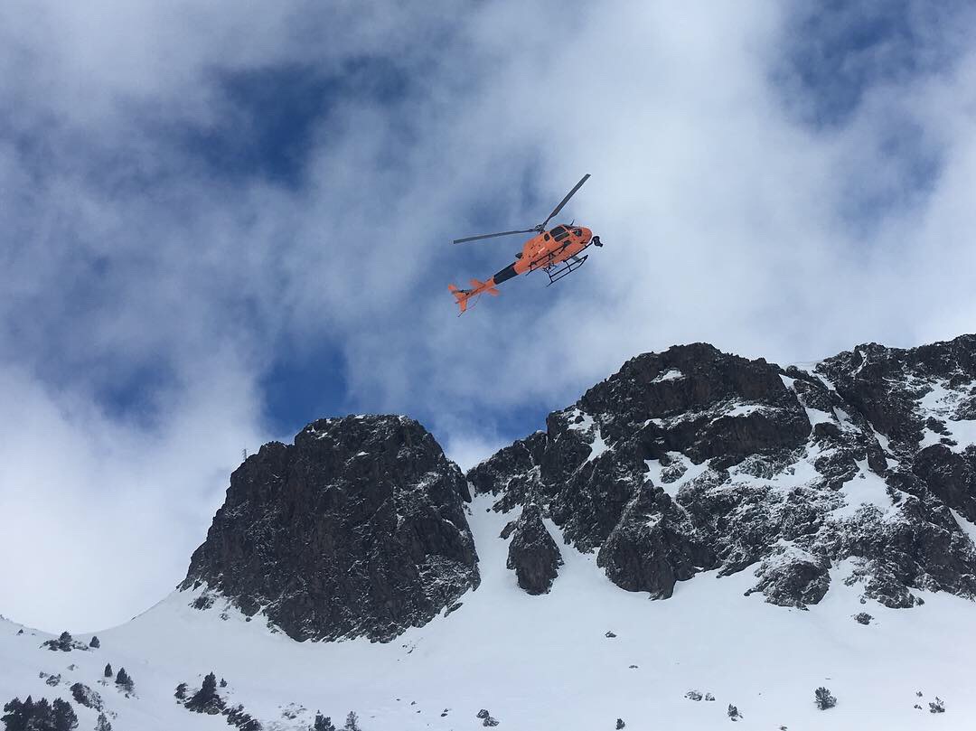 Helicopter following the riders on the FWT2019
