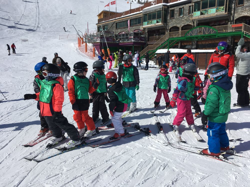 Little skiers getting ready to head to the chairlift